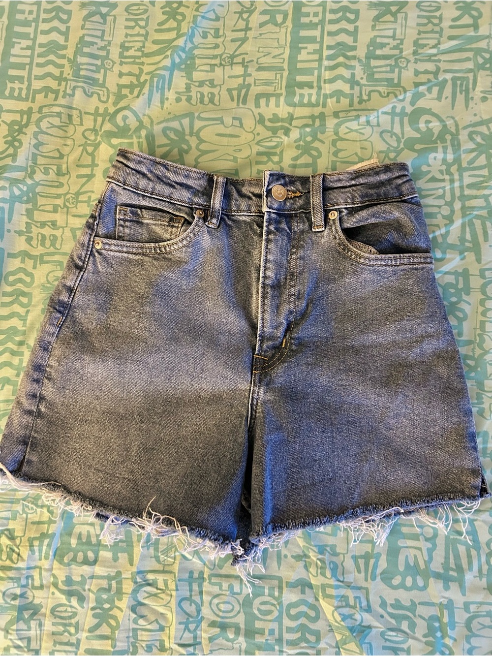 wild fable High-Waist Frayed Hem Denim Shorts - Blue